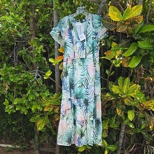 Lavender Brown Tropical Midi Dress